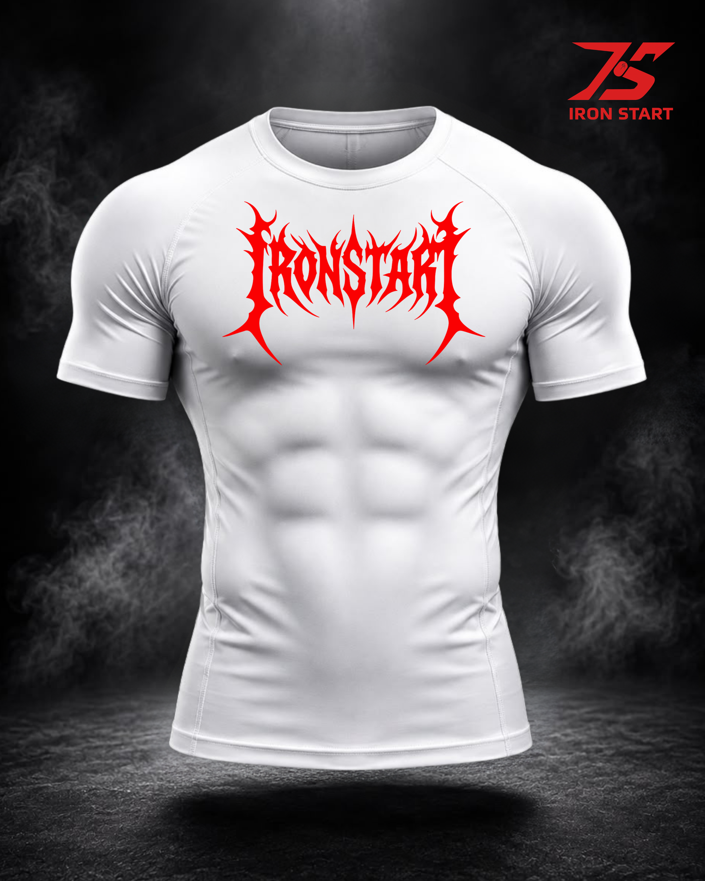 COMPRESSION T-SHIRT WHITE IRON START RED