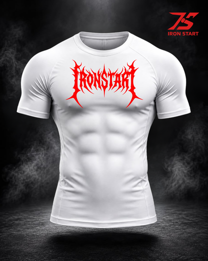 COMPRESSION T-SHIRT WHITE IRON START RED
