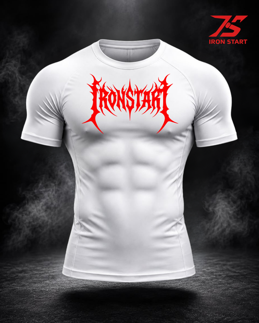 COMPRESSION T-SHIRT WHITE IRON START RED