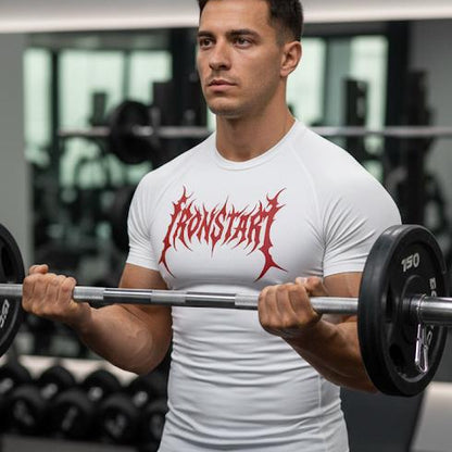 COMPRESSION T-SHIRT WHITE IRON START RED