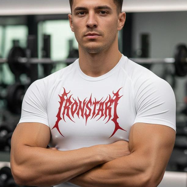 COMPRESSION T-SHIRT WHITE IRON START RED